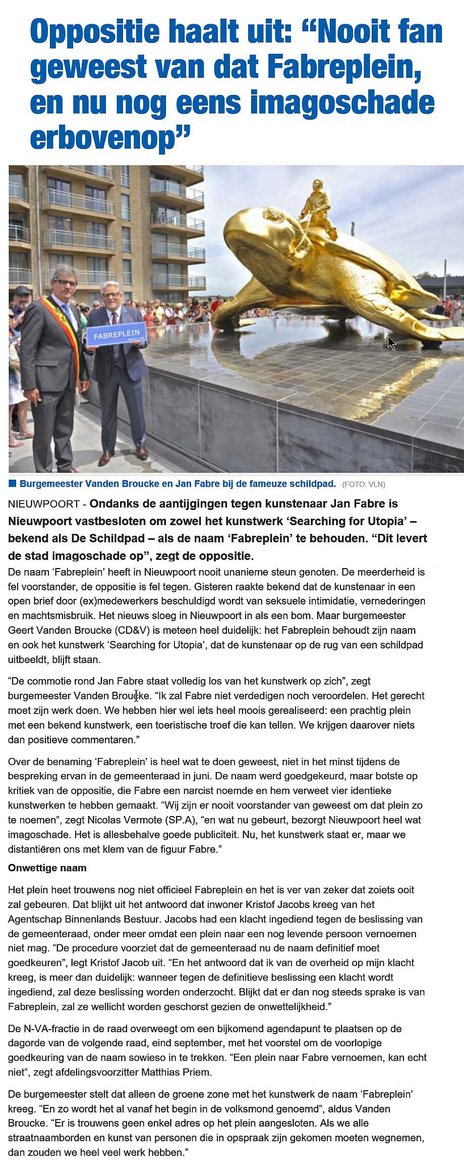 pers - nieuwsblad 14/09/2018 fabreplein